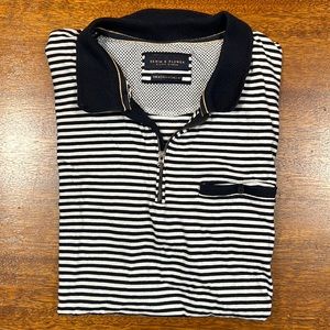 Mens medium denim & flower striped polo